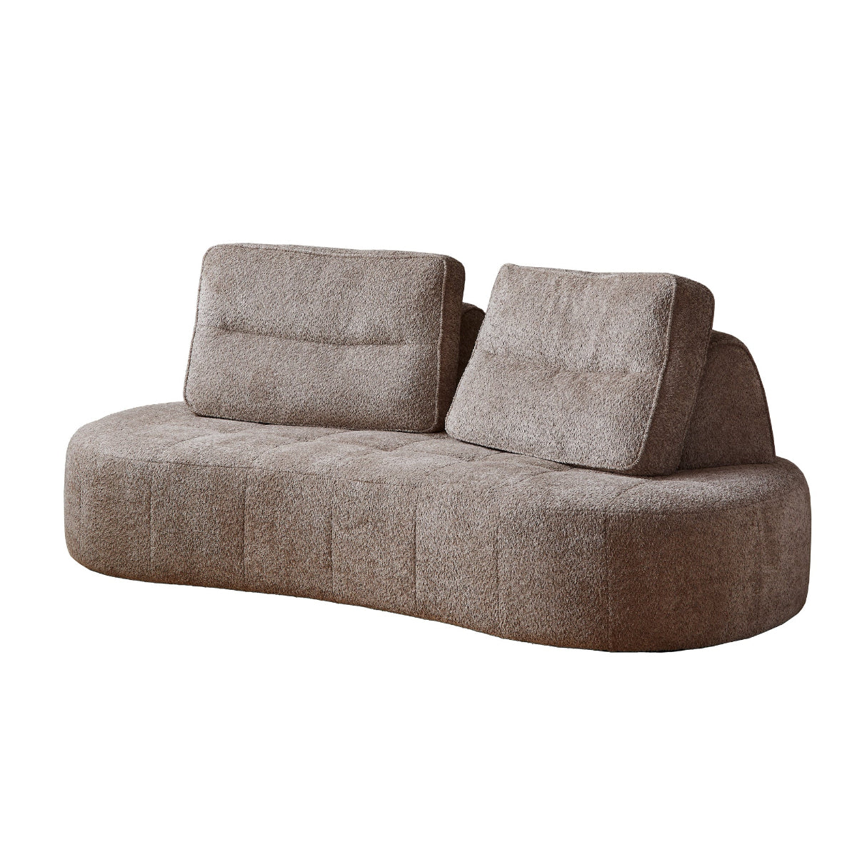 A modular curved sofa with gray upholstery.