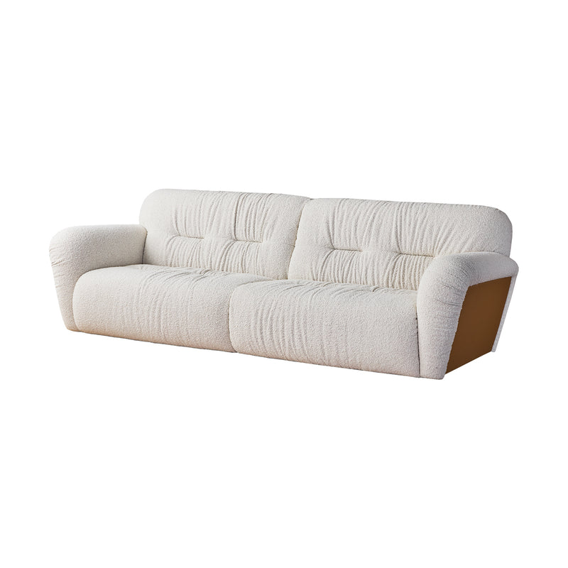 White sofa with leather armrests on a white background