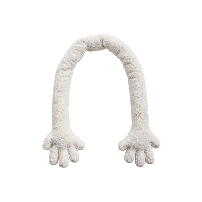 Pair of plush arm cushion shaped like hands on a white background