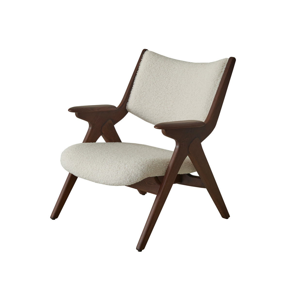 A beige upholstered Kite Lounge chair with a cushioned seat and backrest, supported by dark wooden legs.