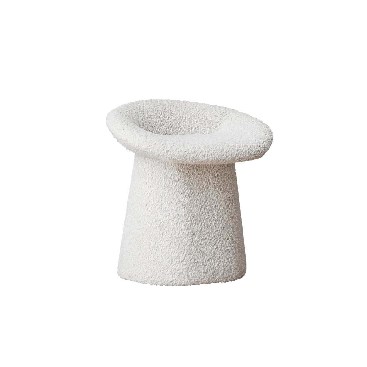 A beige colored mushroom-shaped pouf designed for seating, with a textured surface.