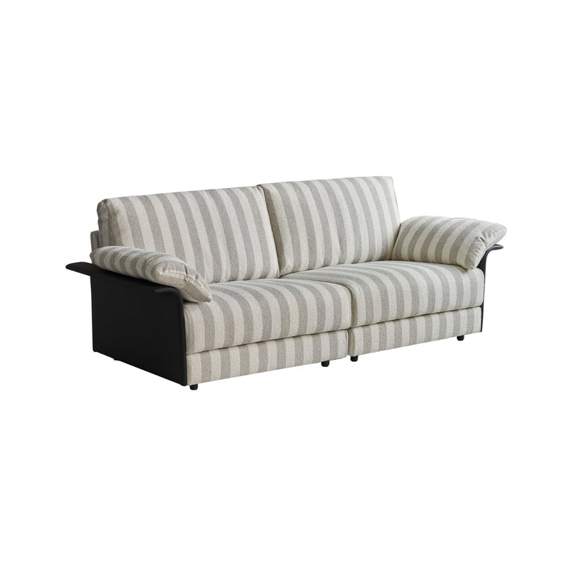 Striped sofa with black base on a white background