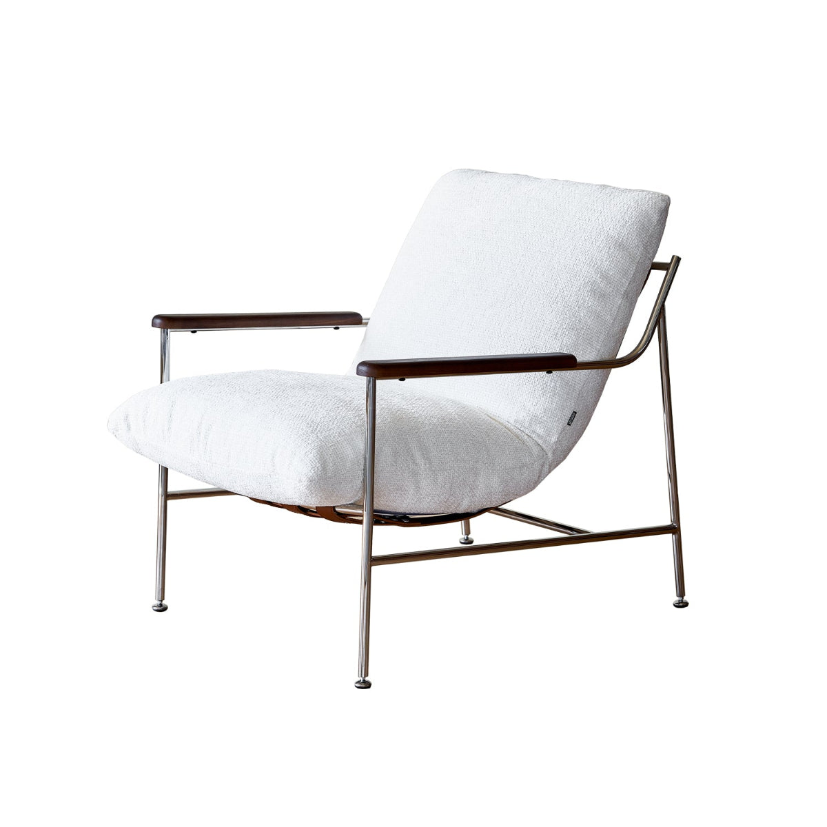 White armchair with brown frame on a white background