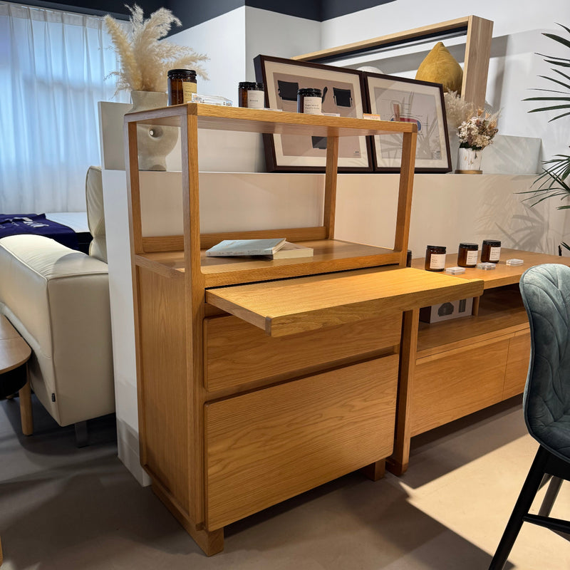 Wooden desk with shelves in a room setting