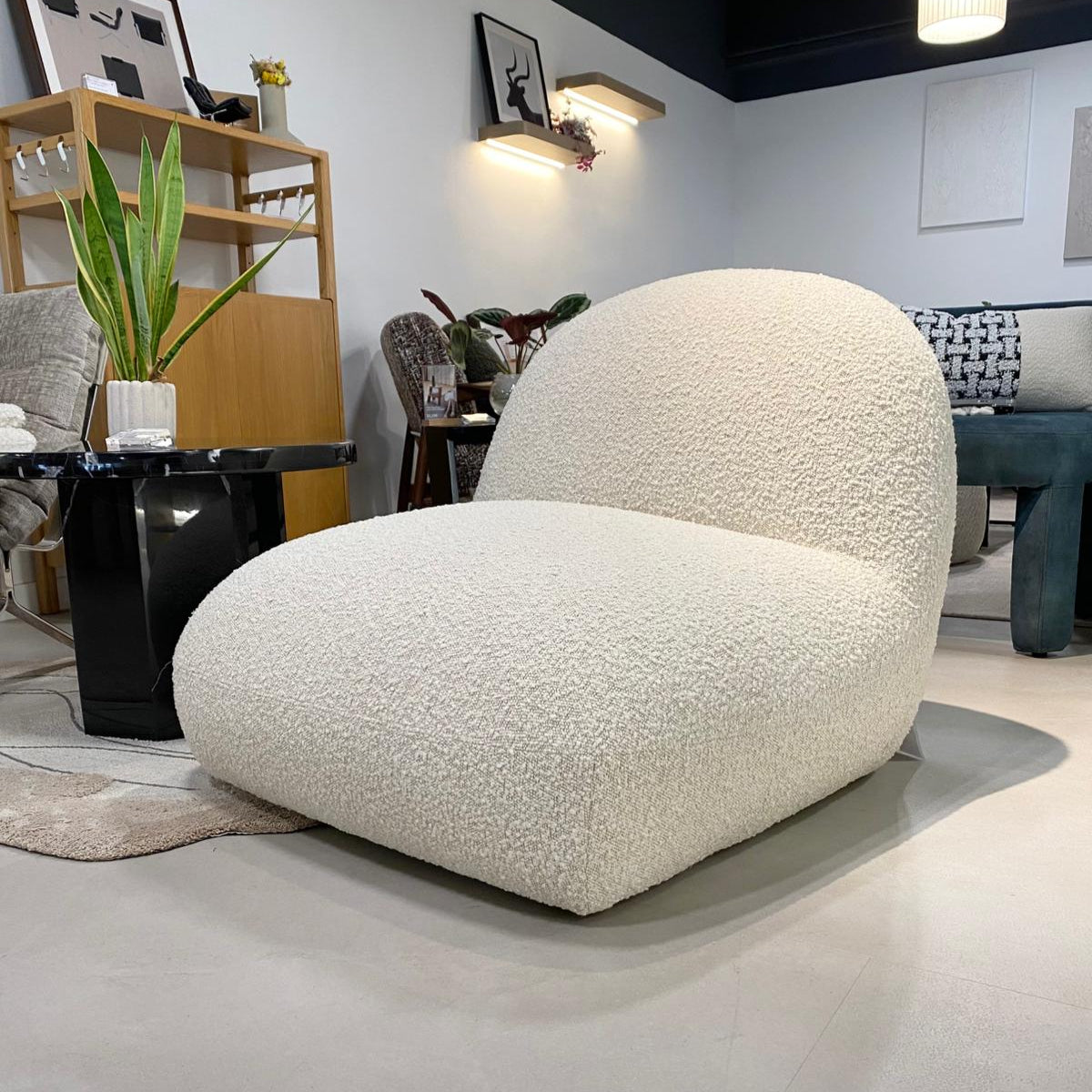 White textured chair in a modern living room setting