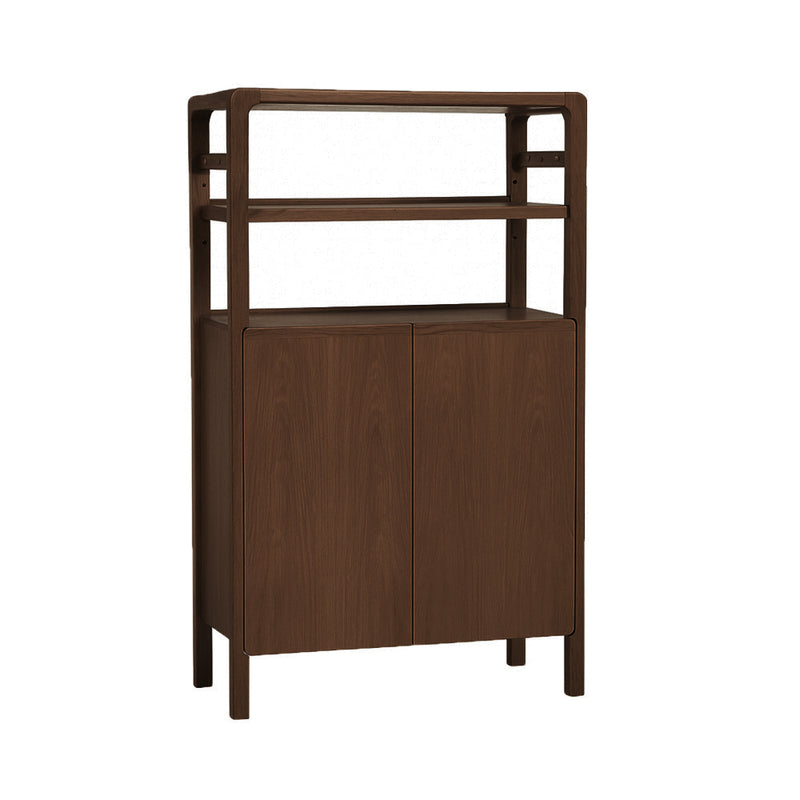 Wooden cabinet with open top section on a white background